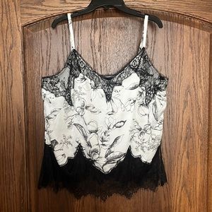 WHBM cami black white floral lace SZ Medium